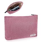 Cosmetic Bags for Women, Makeup Bag Organizer Small Mini Makeup Pouch for Purse Corduroy Makeup Pouch Travel Cosmetic Bag Skin Care Bag with Metal Zipper for Travel Toiletry Girls Gift (Pink)