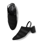 Marc Loire Women's Knitted Round Toe Block Heel Mules for Casual and Formal Wear (Black, 7)