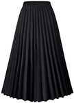 Velinsak Skirts for Women Long Length High Waisted Pleated Midi Skirt A Line Maxi Skirt Black XS