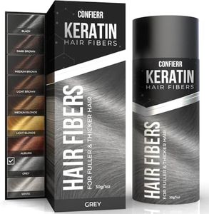 CONFIERR Keratin Hair Fibers for Men & Women - Fill In Fine or Thinning Hair, Instantly Thicker, Fuller Looking Hair (Gray 30g)