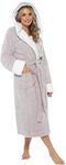 KATE MORGAN Ladies Soft & Cosy Long Pile Hooded Dressing Gown (Small, Rose/sherpa)