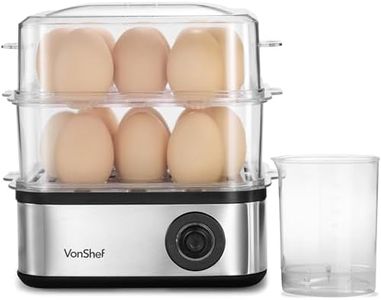 VonShef 3 in 1 Egg Boiler, Poacher and Omelette Maker Electric - Multifunctional, Extra Large Capacity for 16 Eggs, Poaching and Omelette Bowl Included & Automatic Switch Off – Stainless Steel 500W