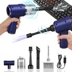 3-in-1 Electric Compressed Air Duster with Keyboard Cleaner Kit, Rechargeable Mini Vacuum Cleaner with Led Light, Cordless Air Duster for Laptop Computers Keyboard, Replaces Canned Air Spray - Blue