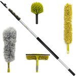 DocaPole Cleaning Kit with 24 Foot (2-7M) Extension Pole // Includes 3 Dusting Attachments + 1 Window Squeegee & Washer // Cobweb Duster // Microfiber Feather Duster // Ceiling Fan Duster & Cleaner