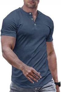 JMIERR Men Muscle Slim Fit Button Henley Shirts Summer Crewneck Short Sleeve Longline Fitted T-Shirt Gym Workout Athletic Tee Shirt for Man, 4XL, Blue1