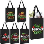 VAIPI 6 Pack Teacher Tote Bag, Teacher Appreciation Gift Bags Reusable Canvas Bag Bulk Thank You Teacher Gags for Graduation, Black, Large