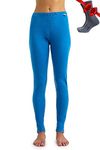 Merino Wool Base Layer Women Pants 100% Merino Wool Leggings Lightweight, Midweight Thermal Underwear Bottoms + Wool Socks, .320 Ocean Blue, Large