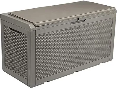 YITAHOME 100 Gallon Large Resin Deck Box Outdoor Storage with Cushion for Patio Furniture,Outdoor Cushions,Garden and Pool Supplies-Waterproof,Lockable（Light Brown）