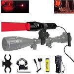 Hunting Torch, 350 Yards Predator Light Zoomable Tactical Hunting Led Flashlight Coyote Varmint Hunt Torches with Pressure Switch, Rail & Scope Mounts, Battery and Charger (Red Light)