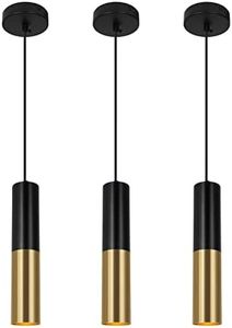 VONCI Modern Black and Brass Gold Pendant Light for Kitchen Island, Industrial Cylinder Hanging Lamp Spotlight for Dining Room Living Restaurant Bar (3 Pack)