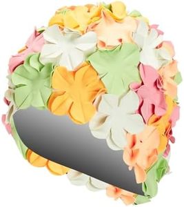 Sporti Flower Swim Cap – Retro Flower Petal Bathing Cap, Comfortable Full Hair Coverage for Swimming - Pastel Pink/Green/Peach/Orange/White