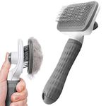 Dog Brush Cat Brush Grooming Comb,Self Cleaning Cat Dog Slicker Brushes with Smooth handle,Pet Grooming Tool with Cleaning Button for Cat Dog Shedding Brush Cat Dog Massage Clean Tangled Brush(Grey)