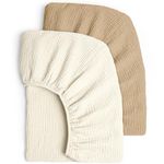 Lulumoon Muslin Crib Sheet Fitted Crib Mattress Sheet for Boys and Girls, 28"x 52" (Cream & Sand)