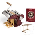 Springlane Kitchen Manual Pasta Maker, Stainless Steel - Nonna, Includes Recipe Booklet, Pasta Dryer & 3 Cutting Attachments for Spaghetti, Lasagna, Tagliatelle