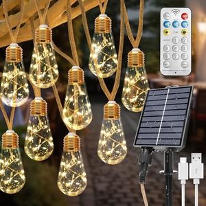 Coomoors Guirlande Lumineuse Exterieure Solaire avec 16 Ampoules, 8 M Blanc Chaud Chaîne Lumiere Exterieur 8 Modes IP65 Étanche Extérieure Lumineuse Pour Jardin,Patio,Cour,Balcon,Fêtes Décorations