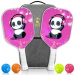 Kids Pickleball Paddles (Set of 2), Child Size Paddles (Ages 5+), Lightweight Honeycomb Core, Fiberglass Strike Face, 2 Cute Rackets with 4 Balls and Premium Zipper Bag (Pink)