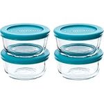 Anchor Hocking Classic Glass Food Storage Containers with Lids, Teal, 1 Cup (Set of 4)