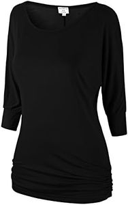 Match Women's 3/4 Sleeve Drape Top with Side Shirring(140 Black,Medium)