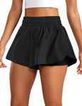 CRZ YOGA Women's 2 in 1 Flowy Running Shorts High Waisted Quick Dry Sport Gym Biker Shorts Athletic Tennis Skirts with Pockets Black 12