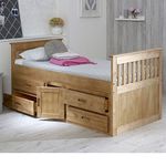 Happy Beds Captains Wooden Waxed Pine Storage Bed Drawers Cupboard Bedroom Furniture with Deluxe Memory Foam Mattress 3' Single 90 x 190 cm