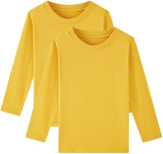Huata Boys Girls Long Sleeve T-Shirt Unisex Crewneck Tee 2 Packs, Yellow, 12 Years