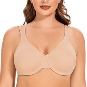 MELENECA Women's Plus Size Full Coverage Underwire Seamless Non Padded Minimizer Bra Beige 38E