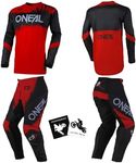 MX Outfit O'Neal Element Shocker Black Red Men (W34/Large) Protective Pants Jersey dirt bike bundle motocross off-road combo set