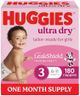 Huggies Ultra Dry Nappies Girls Size 3 (6-11kg) 180 Count - One Month Supply (Packaging May Vary)