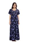9shines Label Alpine Maxi Designer Nighty | Nightgown | Smoky Design Nightdress Comes with Front Open Buttons & Pocket On The Right Side (2898NB-XXL)