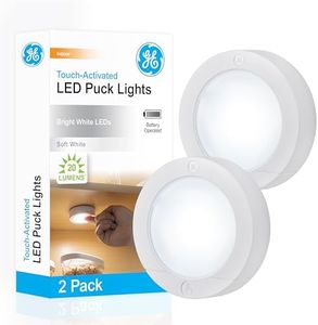 GE Wireless LED Puck Lights, Battery Operated, 20 Lumens, Touch Light, Tap Light, Stick on Lights, Under Cabinet Light, Ideal for Kitchen Cabinets, Closets, Garage 2 Pack, 25434