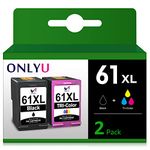 ONLYU Remanufactured Ink-Cartridge Replacement for HP 61XL 61 XL for HP Envy 4500 5530 5534 5535 Deskjet 1000 1010 1056 1510 1512 2540 3050 3510 Officejet 4630 4635 (1 Black,1 Tri-Color)