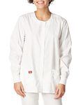 Dickies Women's Eds Signature Scrubs Missy Fit Snap Front Warm-Up Jacket, White, Small