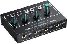 YGiTK 4 Channel Headphone Amplifier with 3 Input Mute & Audio Mixer, Mono/Stereo Audio Amplifier, Ultra-Compact Headphone Amp Splitter 1/4" & 1/8" TRS Output for Studio and Stage with Power Adapter