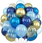 Blue and Gold Balloons, 60Pcs 12Inch Navy Pearl Blue Party Balloons with Metallic Gold Blue Helium Balloon Blue Gold Confetti Latex Balloons Set for Baby Shower Boys Birthday Christening Decorations