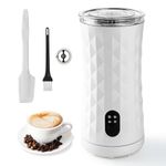 AdrreyuFny Milk Frother Electric, 4 in 1 Hot & Cold Milk Foamer, Auto Shut-Off Milk Steamer, 240ml 400w Stainless Coffee Frother for Coffee,Cappuccino,Latte (White)