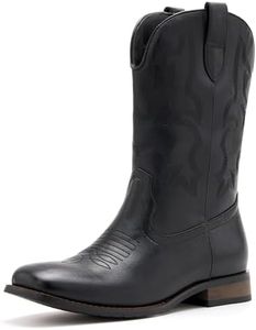 vodvob Cowboy Boots for Men Classic Embroidered Western Boots Slip Resistant Square Toe Chunky Heel Ankle Boots Durable and Fashionable Retro Short Boots