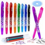 Friction pens, Erasable Gel Pens, 8Pcs Colorful Erasable Rollerball Pen and 8 Ballpen Refills, Ink Rub Out Pens Ballpoint Pen 0.5mm Tip for Adults Kids Students School Office Stationary Supplies