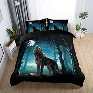 Ropa de Cama King Size 220x240 Juegos de Fundas para edredón - Cama 150 cm Creativo 3D Animal Lobo Gato Caballo Unicornio Noche Paisaje Funda nórdica + 2 Funda de Almohada