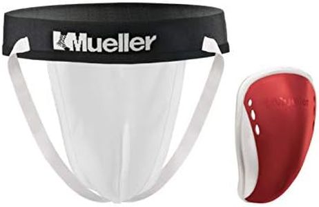 Mueller Athletic Supporter with Flex Shield Cup, White/Red, Teen Large