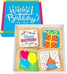 Happy Birthday Cookies 4 PACK Gift Basket for Kids Men Women | Decorated Sugar Cookie Gift Box | Individually Wrapped Party Favors Nut Free (Birthday, Standard Box)