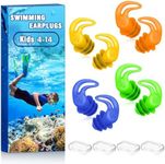 Waterproof Ear Plugs for Swimming Kids - 4 Pairs Reusable Silicone Swimming Ear Plugs for Children Ages 6-14, Keep Ear Water Out, Ear Plugs for Showering, Surfing, Bathing, Water Sports