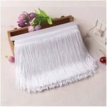 CENPEK 10 Yards of 4 Inch Fringe Trim Lace Tassel White Chainette Fringe Trim Ribbon for Latin Dance Dress DIY Clothing Embellishment Lamp Shade and Pillow Decorations-White