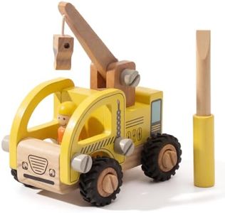 WoodenEdu Wooden Toy Car for Toddlers, Crane Trucks Assembly Kit