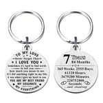 ABBNT 7 Year Anniversary Keychain Gifts - Steel Engraved 7th Wedding Anniversary Keepsake - Happy Seven Year Anniversary for Men Husband Women Wife