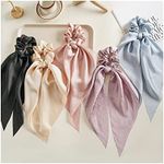 Silky Scarf Scrunchies Satin Long Hair Ribbon Tails Knotted Bow Hair Scarf Scrunchie Holder Ponytail Hair Ties Bandana Hair Bands for Women Girls (5pcs)