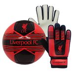 Liverpool FC Official Size 4 Football & Boys Goalkeeper Gloves Junior Gift Set