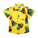 OCHENTA Boy's Button Down Hawaiian Shirt Short Sleeve Pineapple Sunglass Print, Aloha Party Dress Tops A Yellow Tag 160CM - 10-11 Years