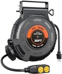 DEWENWILS 20Amp Retractable Extension Cord Reel, 30FT 2500W Heavy Duty Power Cord Reel, 10AWG/3C SJTW Industrial Cable, 4 Grounded Outlets, 180° Swivel Bracket for Garage Workshop Construction Site