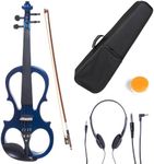 Cecilio CEVN-1BL Style 1 Silent Electric Solid Wood Violin with Ebony Fittings in Metallic Blue, Size 3/4