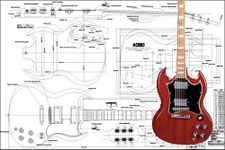 Plan of Gibson SG Electric Guitar - Full Scale Print